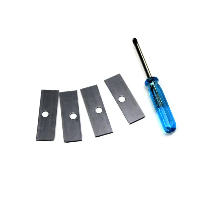Geometric plastic pencil sharpener with four different sized sharpening holes.
