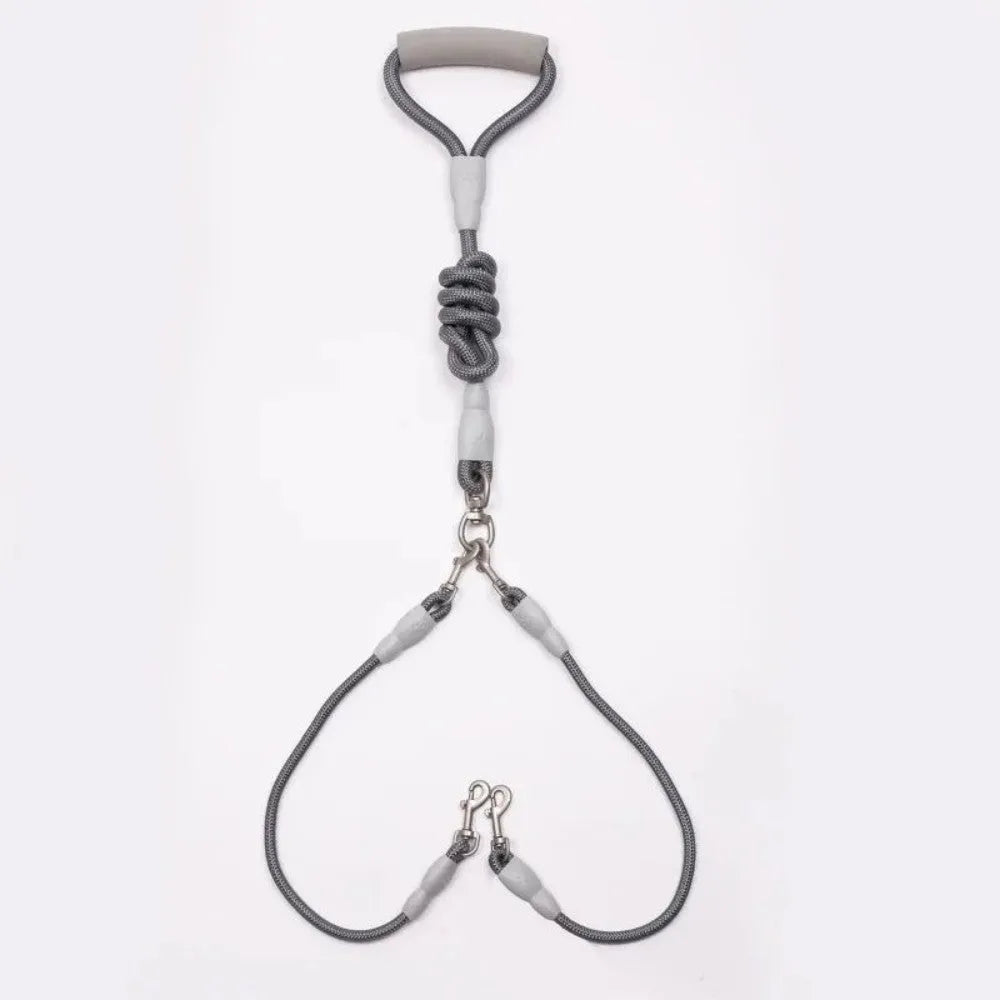 Double dog leash for two small medium dogs with foam handle and metal buckles