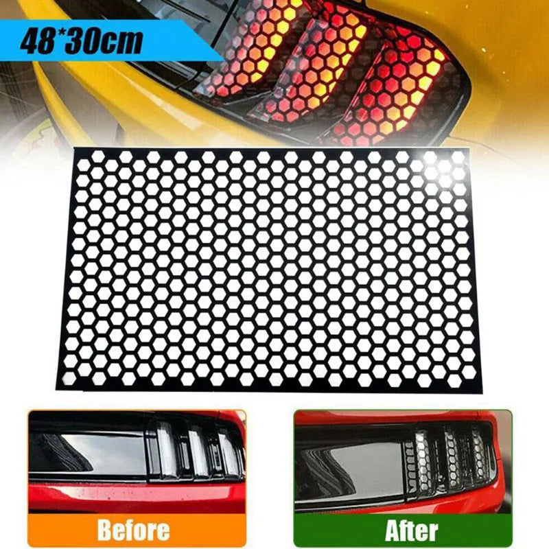 Honeycomb pattern car taillight sticker measuring 48x30cm in black, carbon fibre black, and colourful options