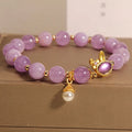 Natural mauve jade crystal rabbit bracelet with purplish red hare head pendant