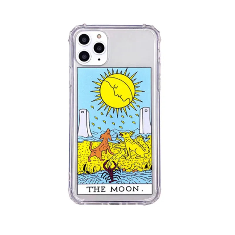 Creative Mythology graffiti cartoon design iPhone case in Sun colour next to Moon colour option.