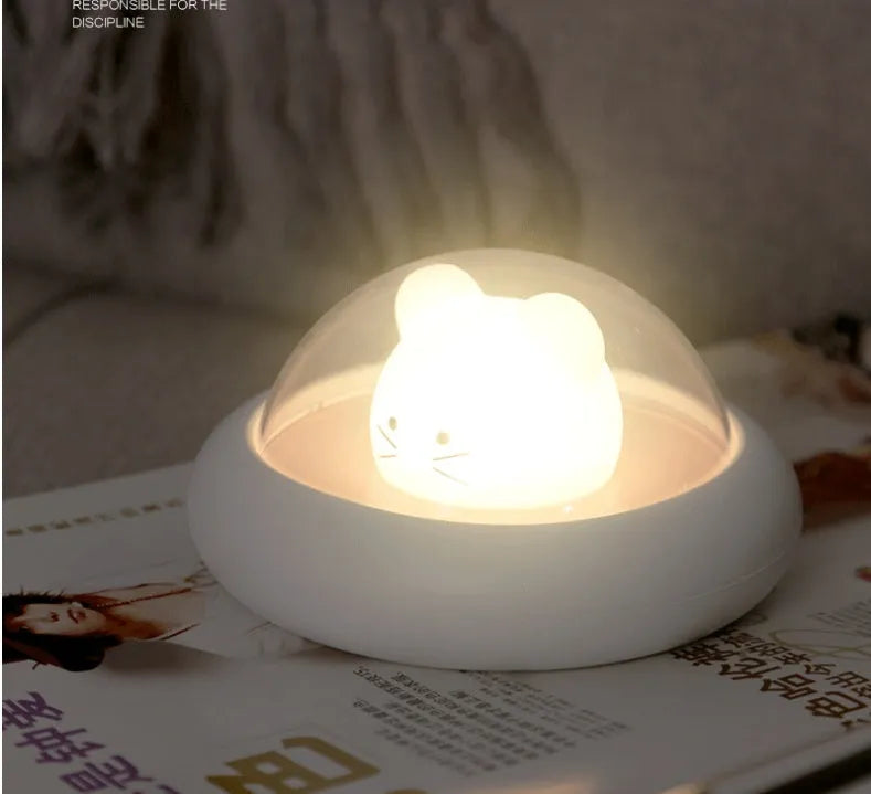 Blue LED night light with USB plug, compact 12x12x6.5cm, 5W touch dimmable table lamp