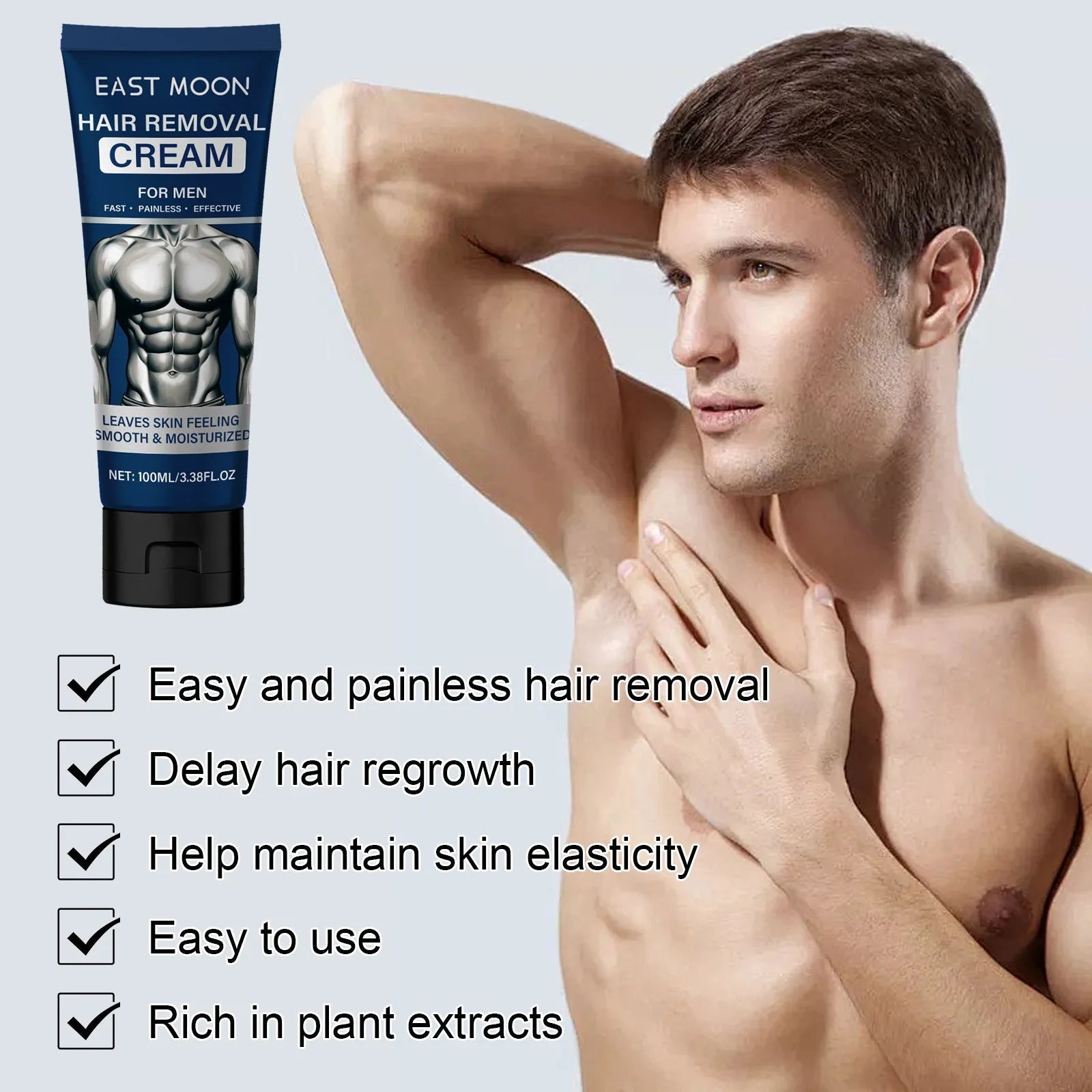 100ml tube of men's mild depilatory cream for lips, beard, armpit, hand and leg hair removal