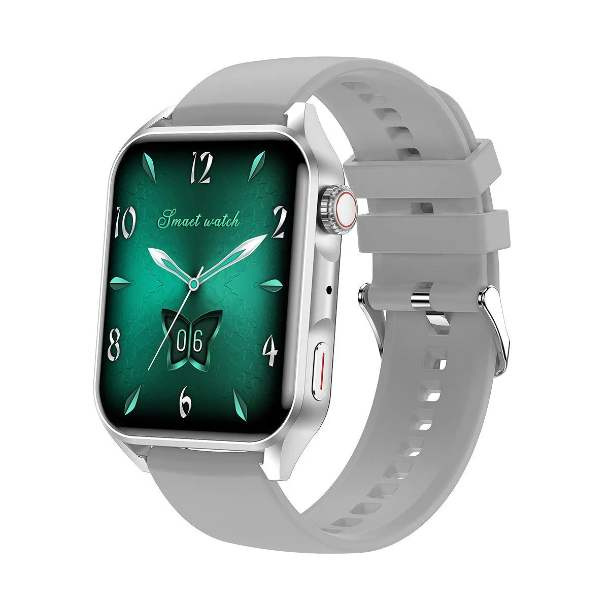Black smart watch with HD AMOLED screen and silicone wrist strap on a wrist.