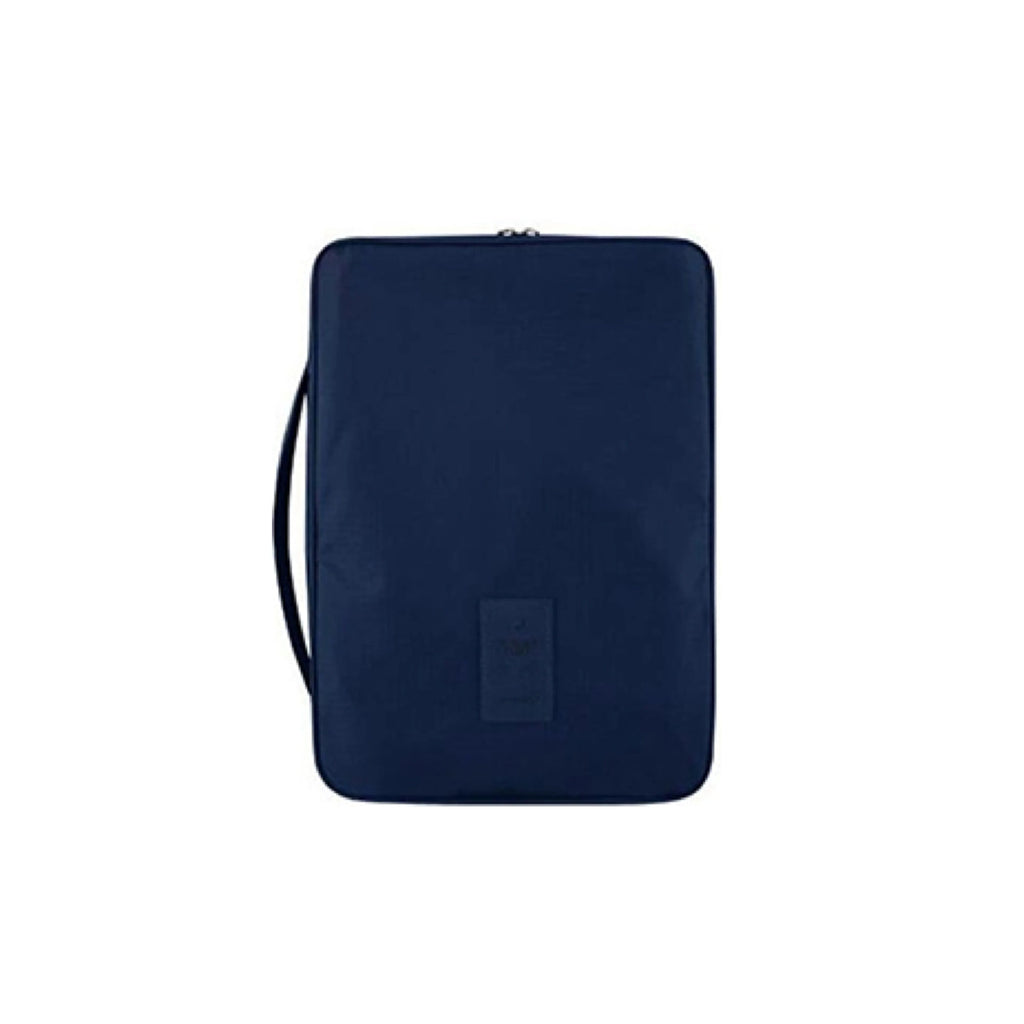 Nylon business travel organiser handbag in navy with multiple compartments for laptop and documents