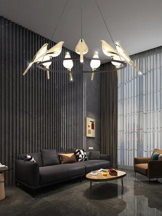 Modern simple iron chandelier with aluminum body and adjustable height for hall lighting.