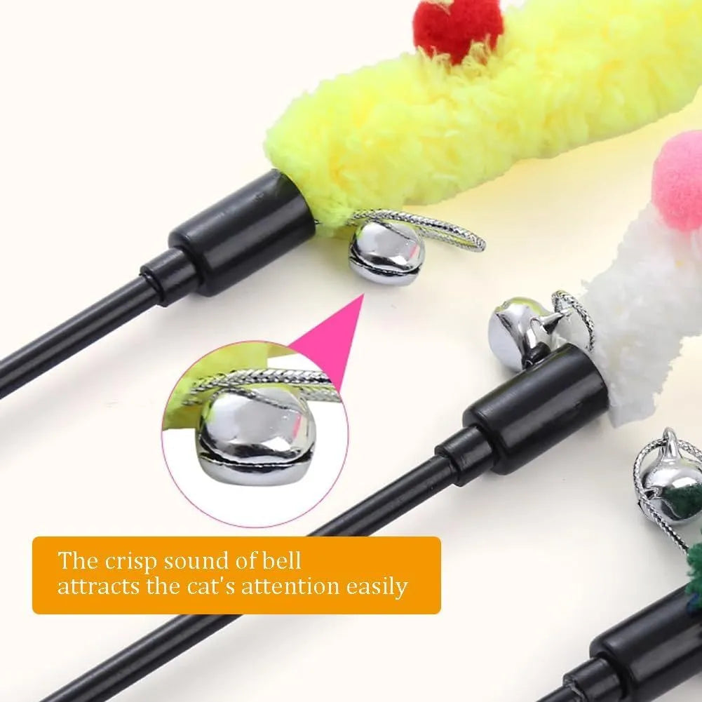 41cm cat wand toy with 60cm plush strip, colourful fluffy ball and bell for interactive play