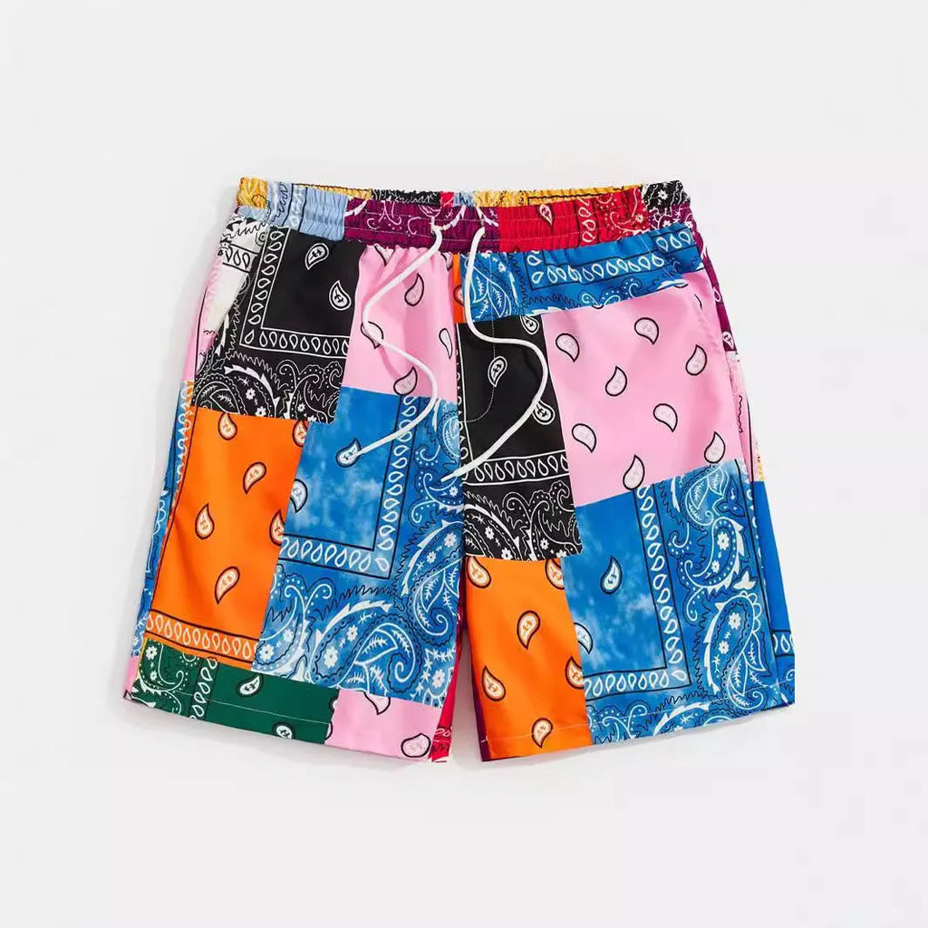 Men's mesh beach shorts in thin polyester fabric with printing details and Asian sizing options
