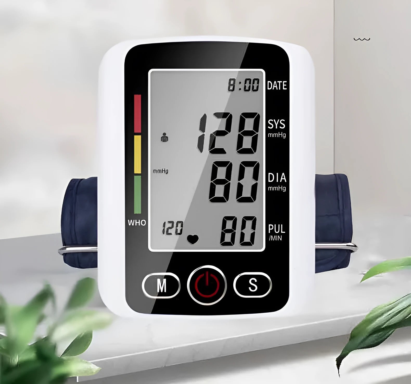 Automatic arm electronic blood pressure monitor with large screen on ABS plastic body