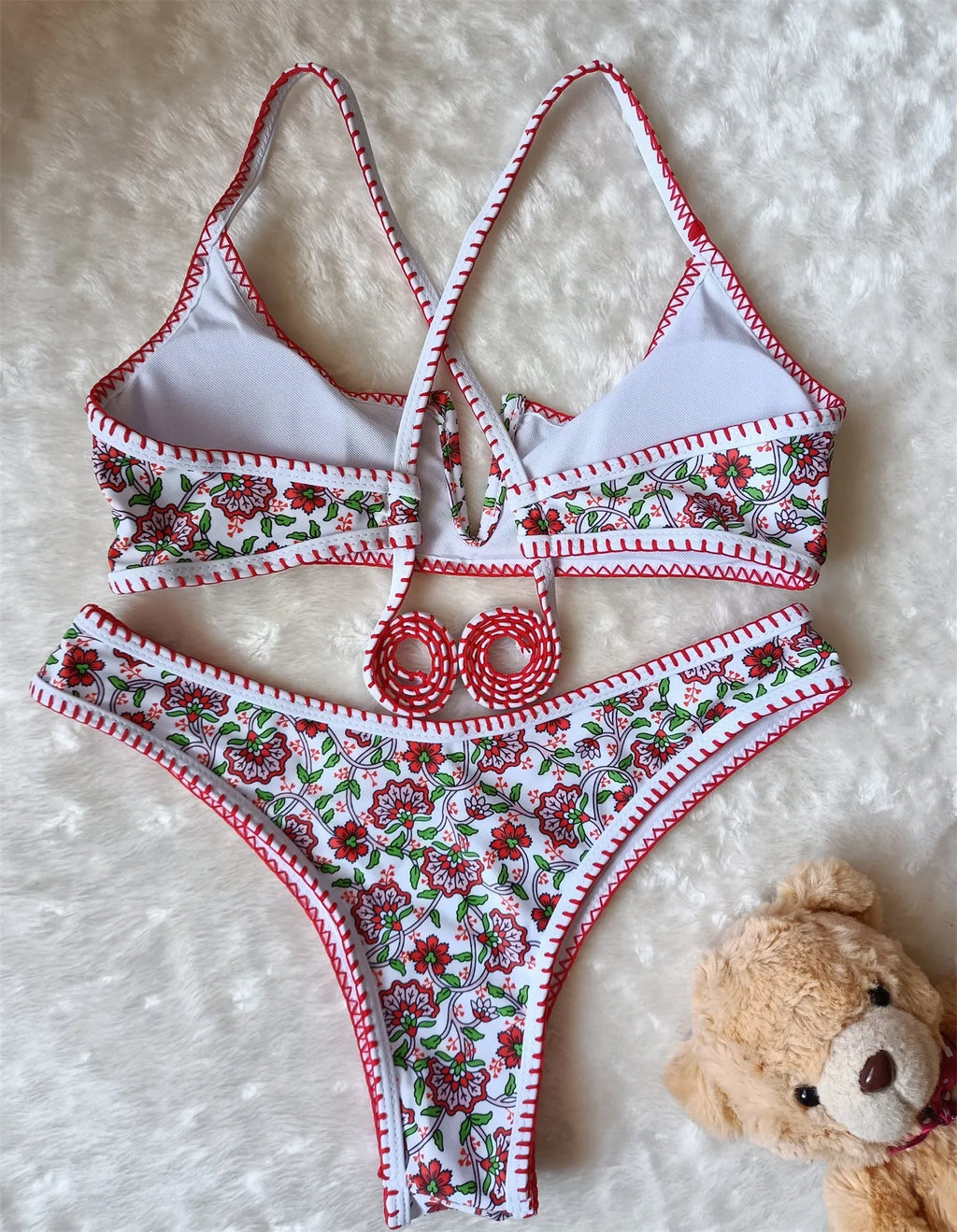 Women's V-neck one-piece swimsuit with European floral pattern and embroidery on quick-dry polyester fabric