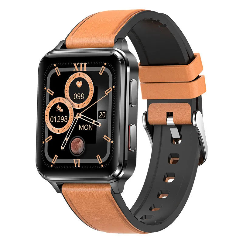 Multi-sport watch with tempered glass touchscreen showing health metrics on display