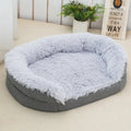 Gray plush dog kennel large size oval open nest with cloth interior