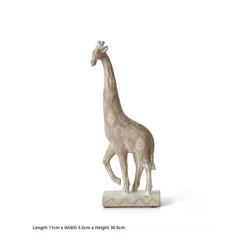 Wood colour synthetic resin giraffe ornament for shelf decoration, 30.5 cm tall.