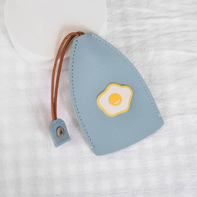Colourful cartoon PU leather pull-out key case for car keys, shown open and closed