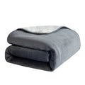 Lambswool waterproof dog blanket in grey, folded to show size and cloth texture.