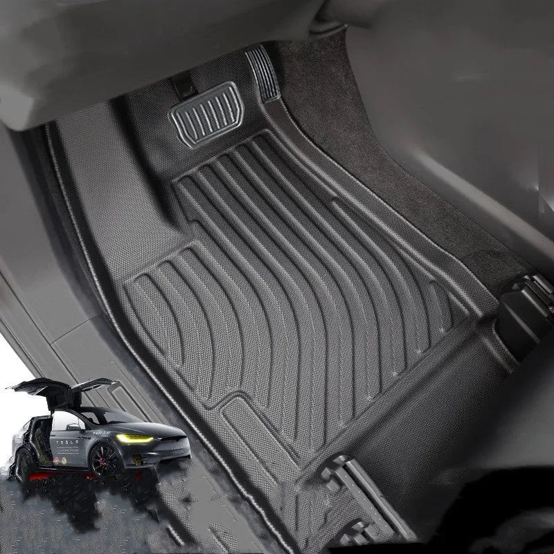 Tesla Model X black rubber TPE floor mats and boot liner set for interior protection