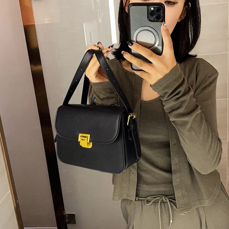 Women's soft PU crossbody bag in horizontal square shape with one-shoulder strap