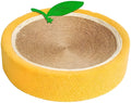 Yellow round sisal cat scratching board and bed with a concave centre for sleeping.