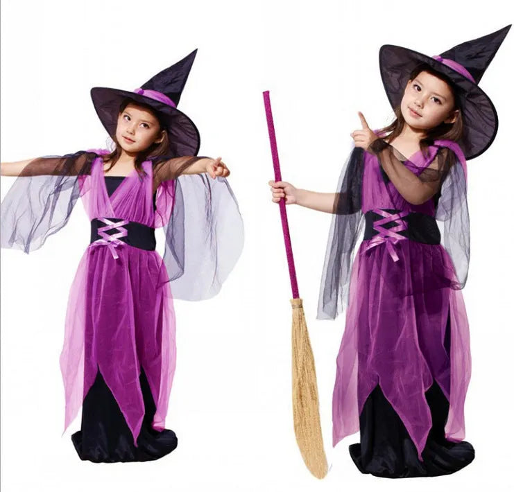 Children's witch costume in linen fabric available in multiple colours and sizes