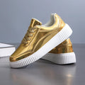 Rose gold glitter platform sneakers with sequin detailing and thick sole