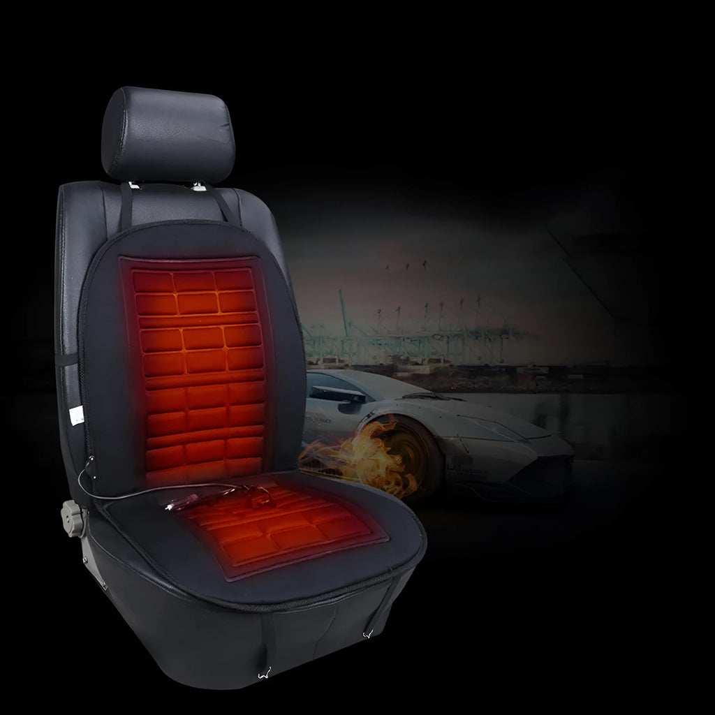 black heated car seat cushion 128x49cm temperature control 12V fibre composite