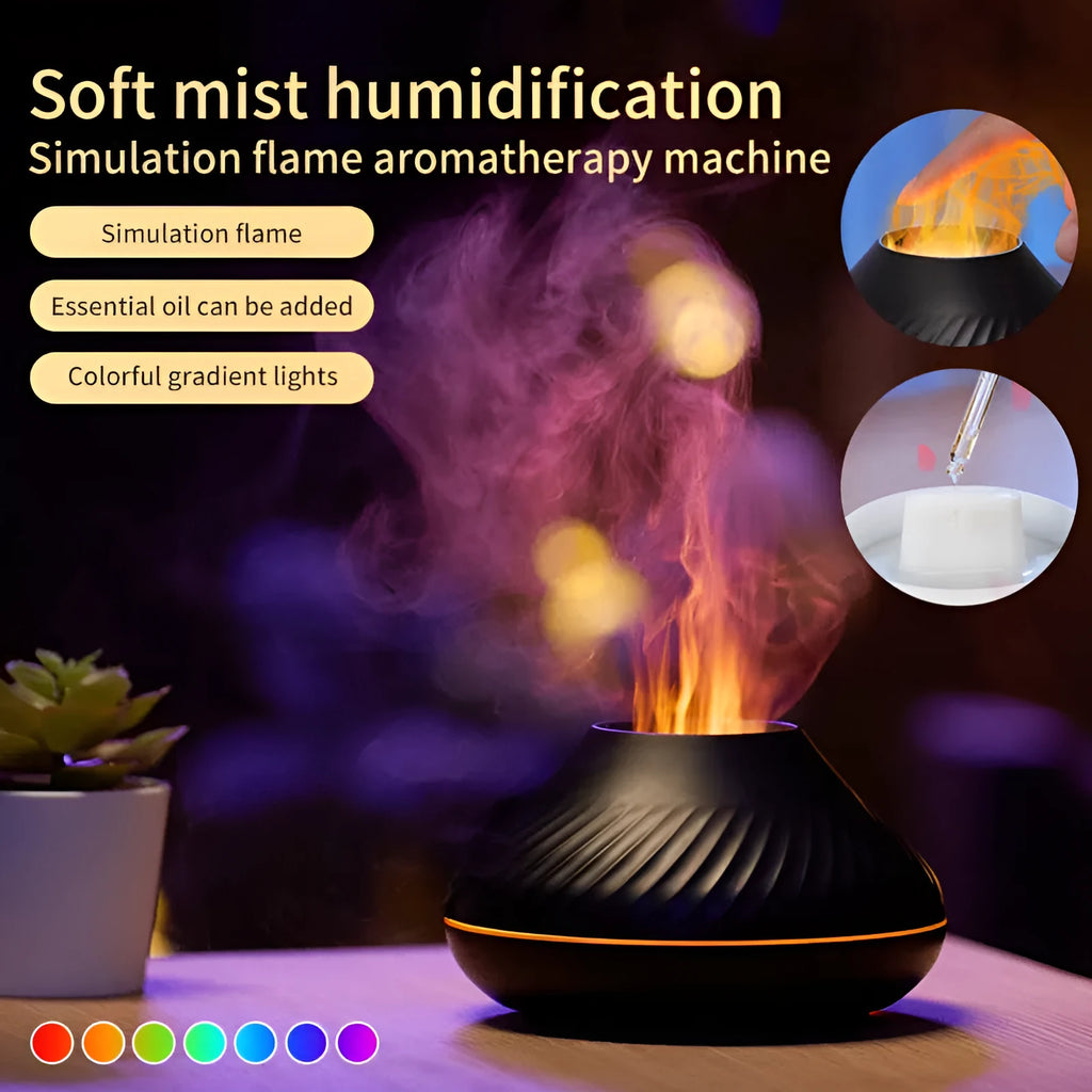 Beige and black USB-powered aroma diffuser with colour-changing LED light and water mist output