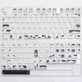 Black and white kitten sublimation key cap set for mechanical keyboards, PBT material, MAO height, full set of 26 key caps
