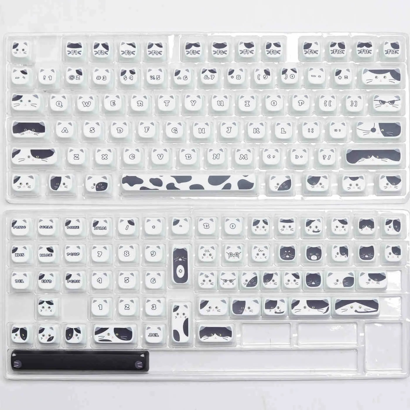Black and white kitten sublimation key cap set for mechanical keyboards, PBT material, MAO height, full set of 26 key caps