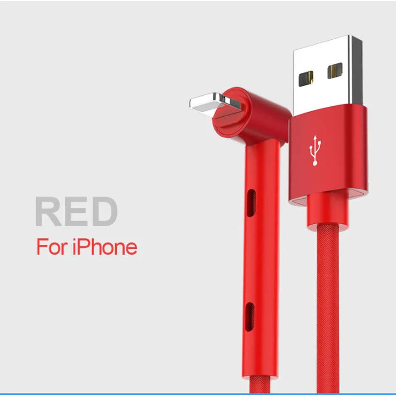 Curved phone charging cable with bracket function, 1.2m, available in black red and blue for Apple and Type-C devices