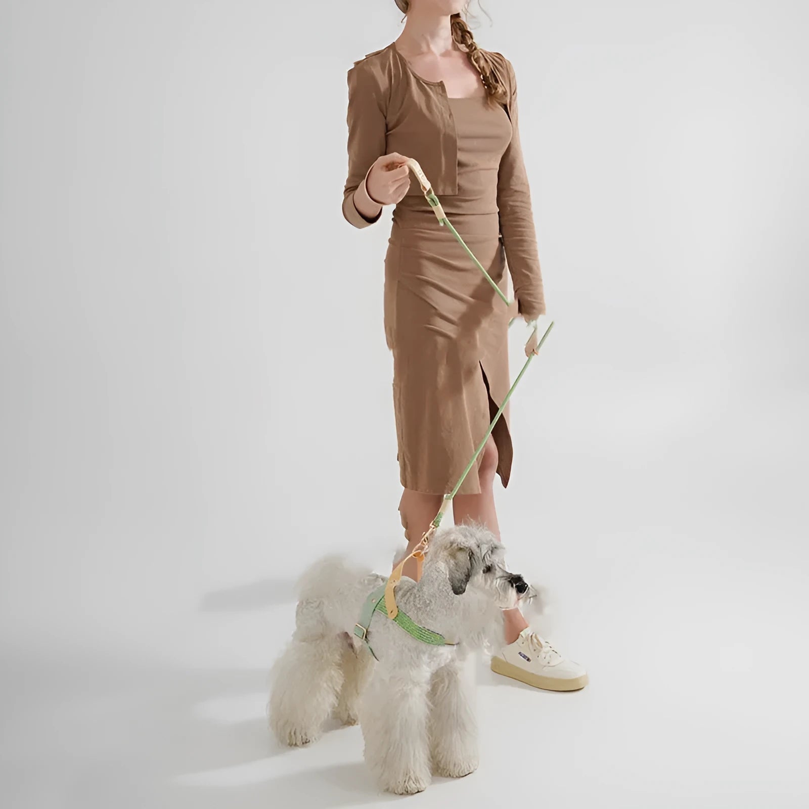 PVC-coated nylon dog hand holding rope with safety buckle in Shadow White or Wizard Of Oz Green colour