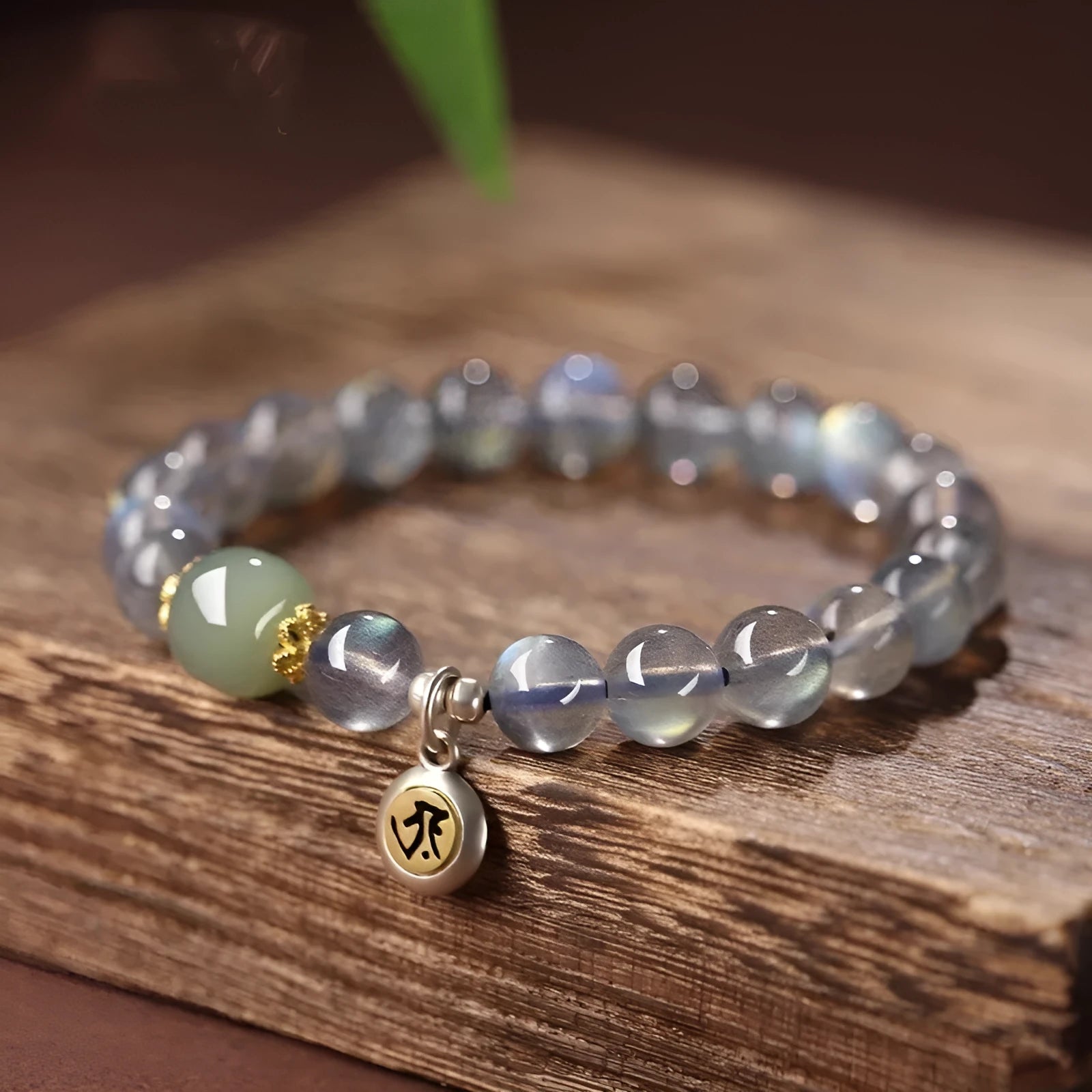 Moonstone crystal women's bracelet with 8mm Thousand-Hand Kwan-yin mouse zodiac charm