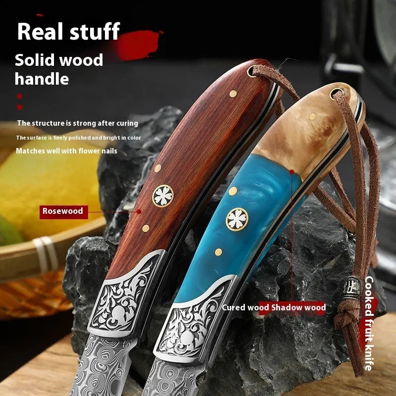 VG10 stainless steel folding knife with handmade national style dovetail patterning in blue or red options