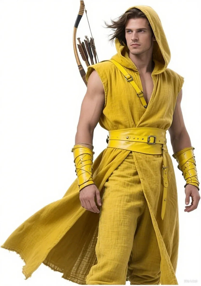 Renaissance short cloak for men in cotton, available in army green, brick red, gray, yellow, sizes S to 3XL