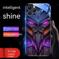 Glass phone case with light-emitting mech cartoon design for Apple iPhone
