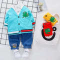 Children's dinosaur hole pattern three-piece cotton suit in yellow with long sleeves