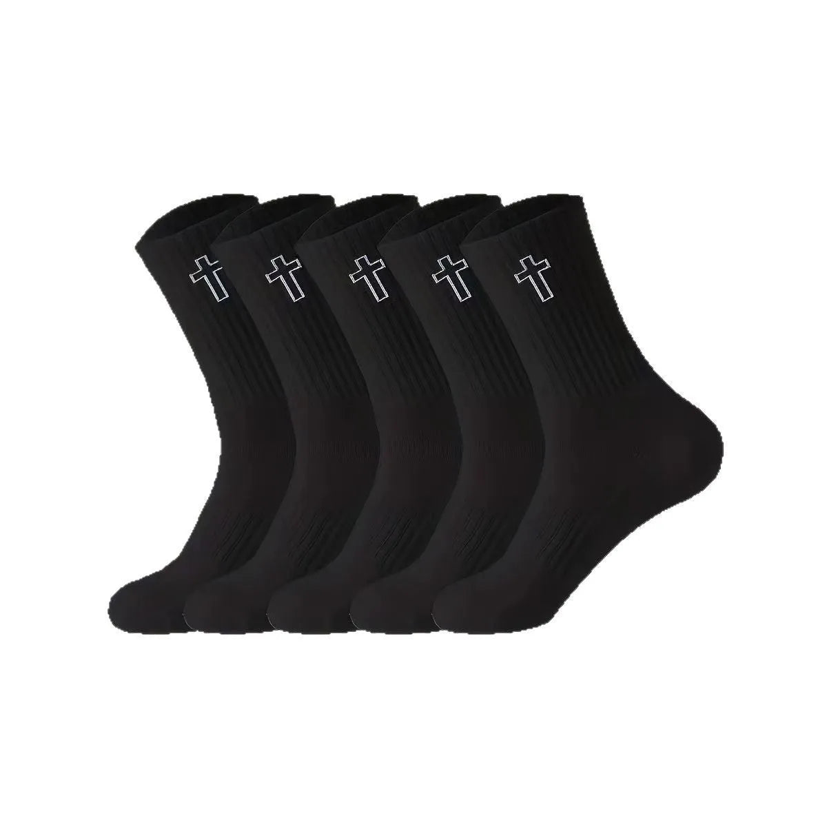 Pack of 5 black mid-calf socks made from polyester for sweat absorption and odour control