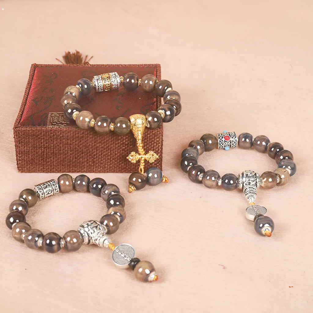 Men's gradient ceramic chain bracelet with coloured yonghe blessing craft beads and polished 12-13mm coloured glaze components