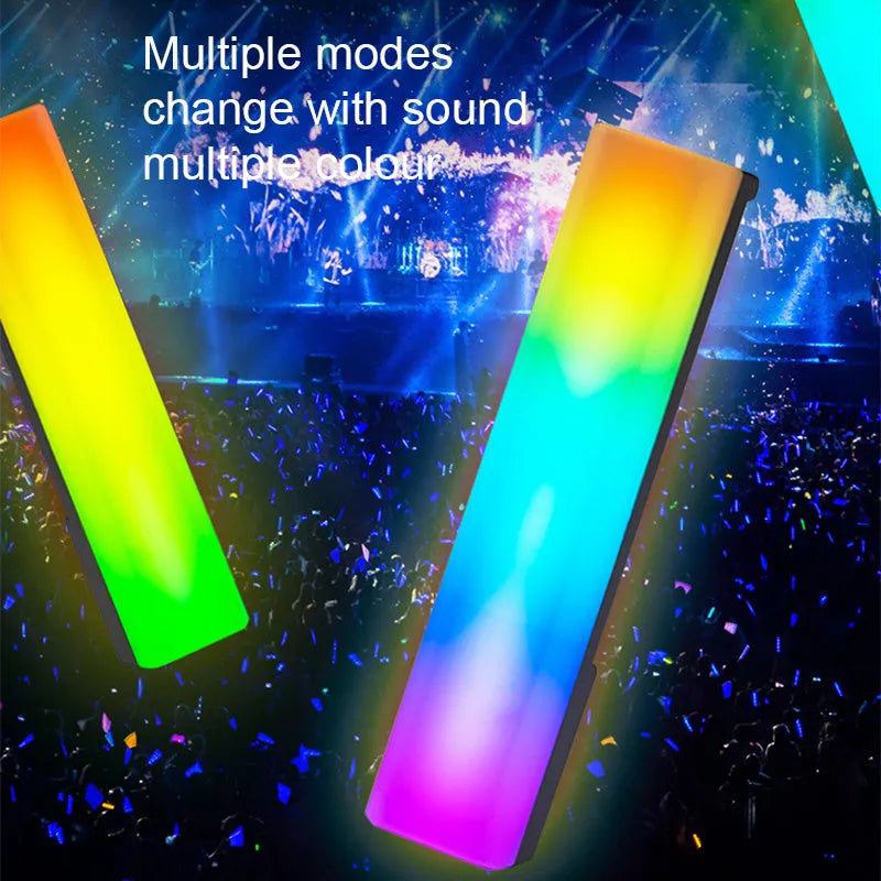 3D RGB voice-activated table lamp with colourful lights on a desk, showing white shell option.