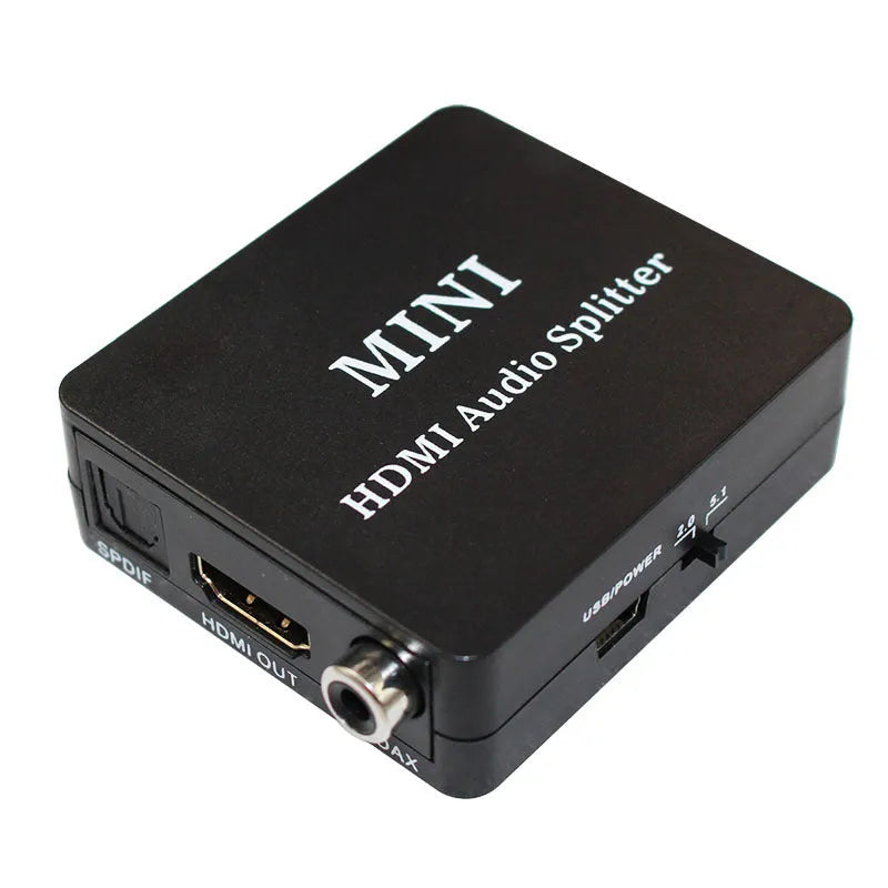 Black HDMI audio extractor splitter with HDMI, SPDIF and R/L analogue outputs, 1080P support