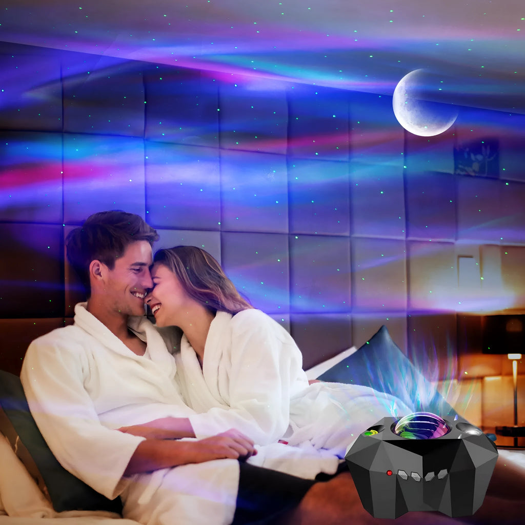 USB Bluetooth ocean star projector lamp with multi-colour water pattern and green laser, ABS and acrylic construction, black finish