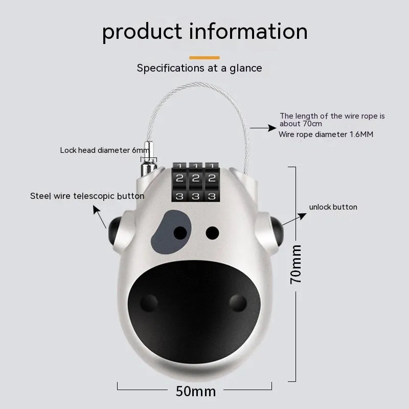 Retractable cow lock with ABS plastic body and 1-metre chain for helmet security