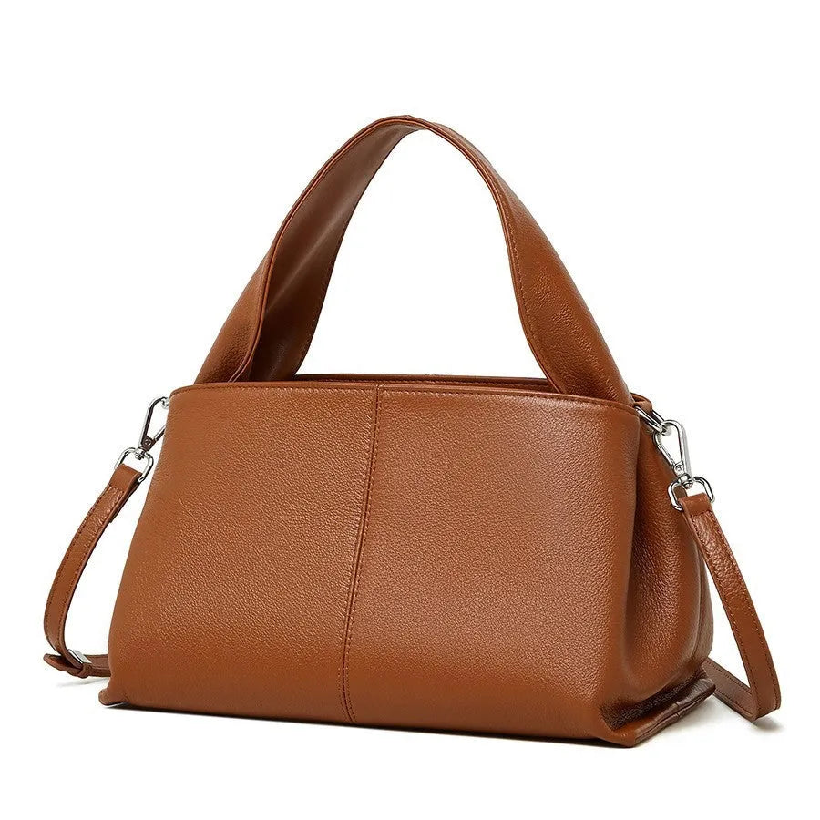 Women's genuine leather messenger bag with retro texture in horizontal square shape with shoulder straps