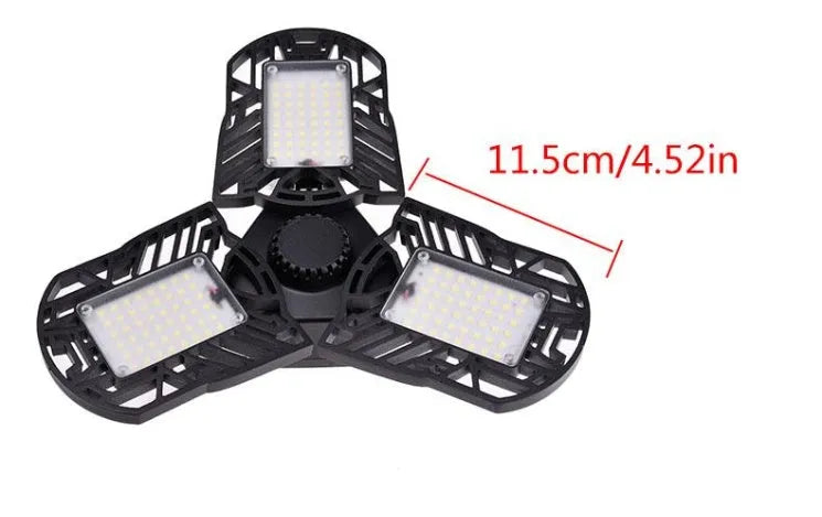 60W 6000 lumen deformable garage light with three adjustable heads, aluminium housing, E27 connector