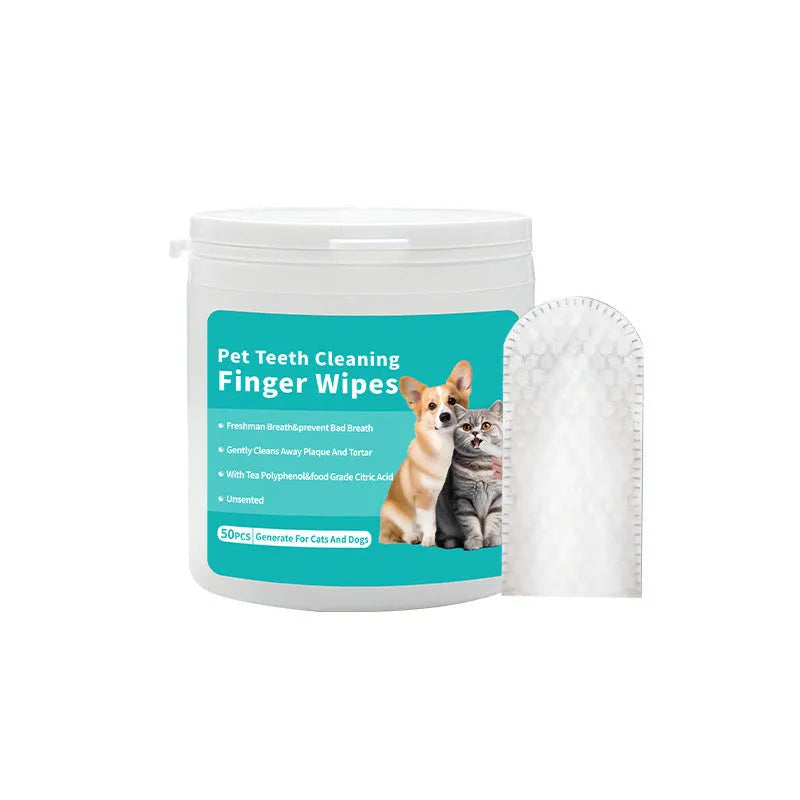 Disposable pet cleaning wipes for cat and dog ear and dental care in 50-piece packs