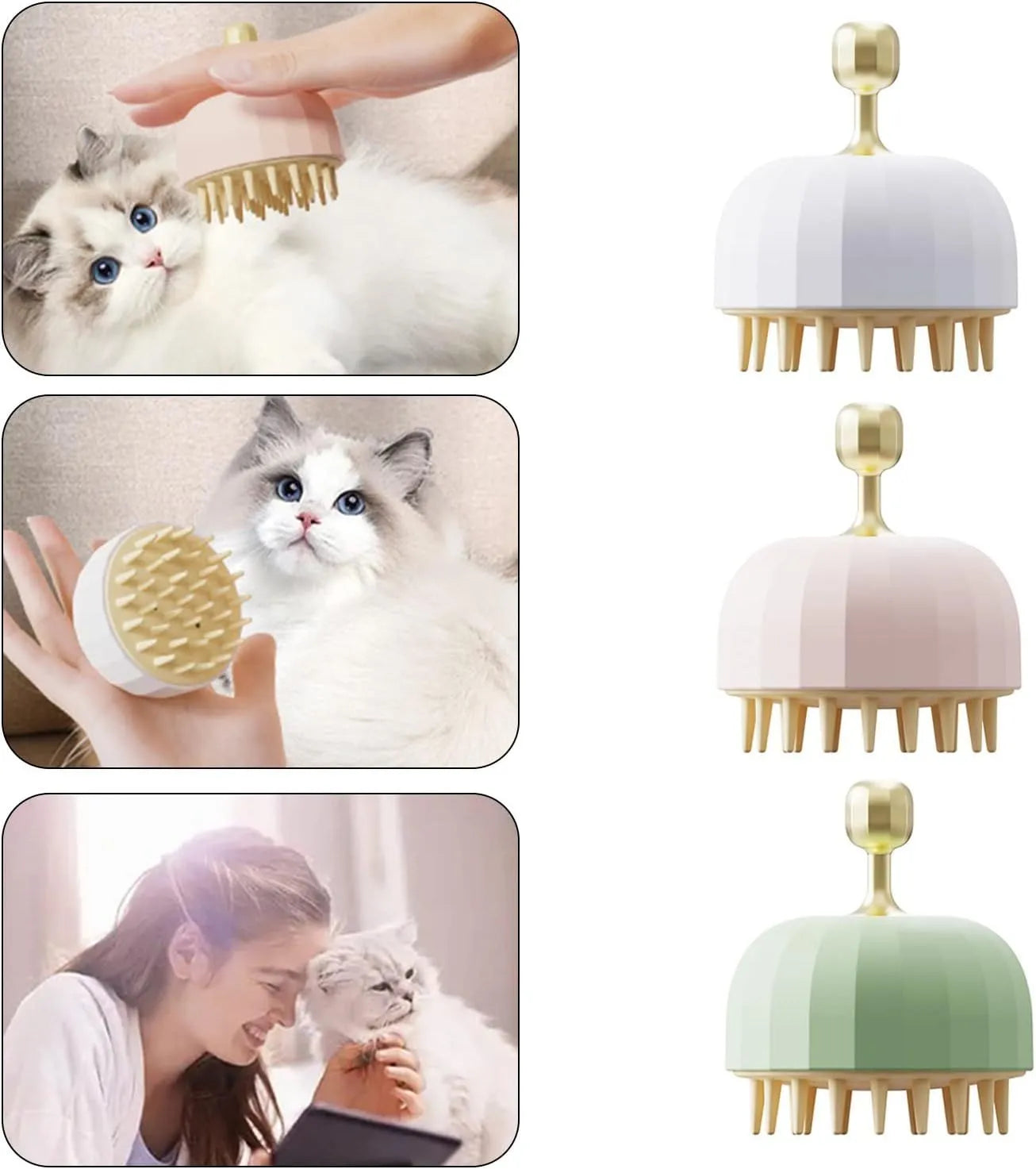 Green double-sided silicone pet bath massage brush with drain holes on a white background.