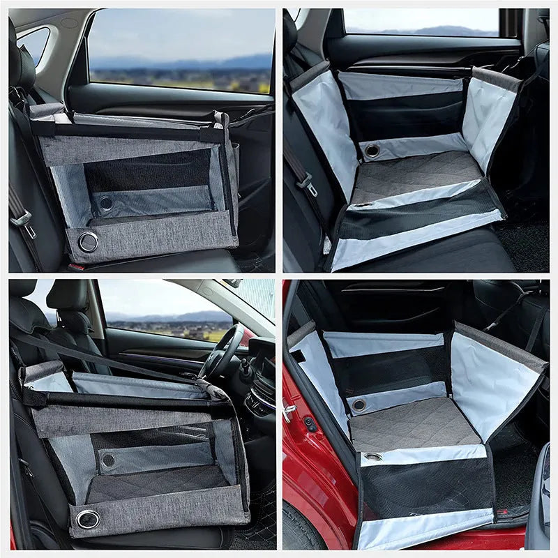Collapsible oxford cloth dog crate in grey, shown with shoulder strap.