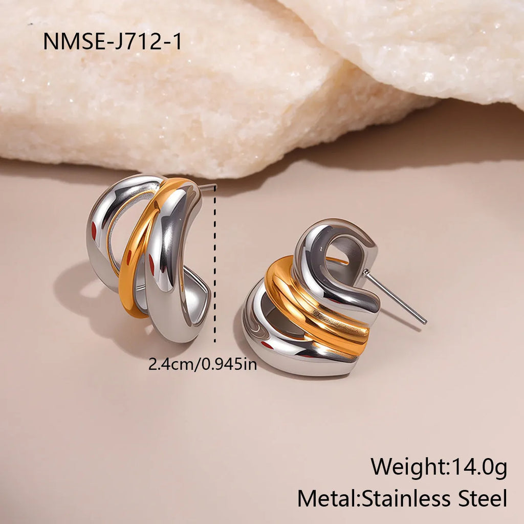 Stainless steel geometric earrings with gold and silver colour matching for women