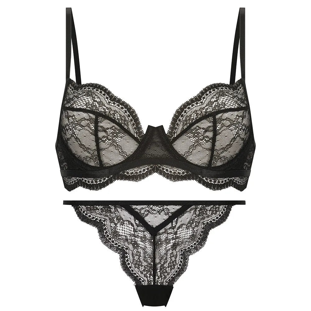 Women's black French bra suit bikini with fixed double shoulder straps