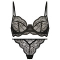 Women's black French bra suit bikini with fixed double shoulder straps