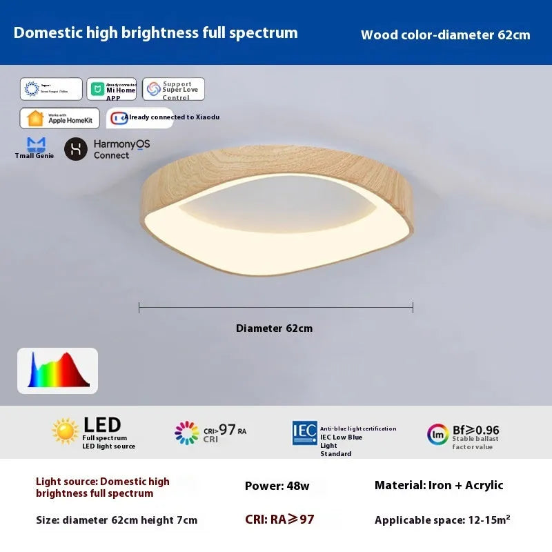 Mid-ancient full spectrum smart ceiling lamp with iron body and acrylic shade in walnut finish